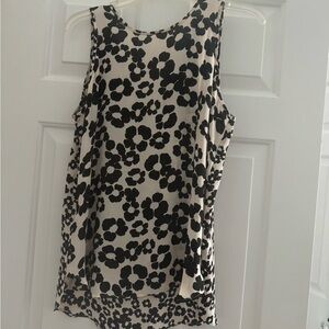 LOFT Black and Cream Floral Print Tank Top